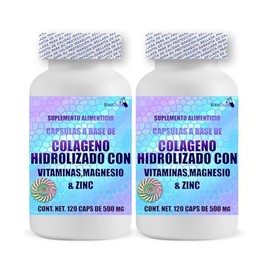 IsaaQuim Colágeno Hidrolizado con Vitaminas, Citrato de Magnesio, Zinc y Selenio | Pack de 2 Frascos (120 cápsulas c/u) | 80 Porciones de 3 cápsulas |