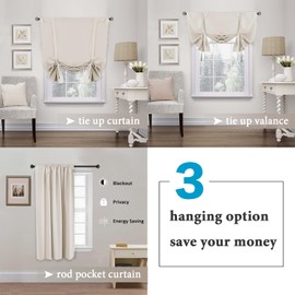 H.VERSAILTEX Blackout Tie Up Curtain Thermal Insulated Curtain Bathroom Curtain Ivory Tie Up Shade for Small Window (Rod Pocket Panel, 42 inches W x 63 inches L, 2 Panels)