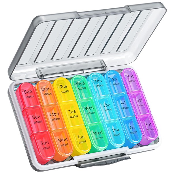 Zoksi Moisture-Proof Pill Organizer 3 Times a Day, Sealed Weekly Pill Box 7 Day, Large Daily Pill Box Organizer, Travel Medicine Organizer, Portable Pill Container with 21 Compartments to Hold Meds