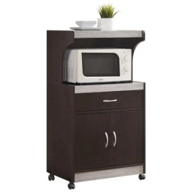 Pemberly Row Microwave Kitchen Cart in Chocolate Gray