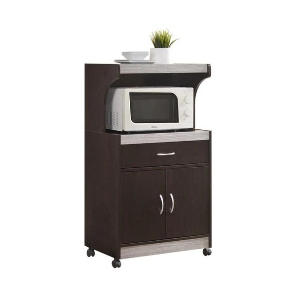 Pemberly Row Microwave Kitchen Cart in Chocolate Gray