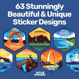 LET'S WANDER National Parks Water Bottle with 2 Sets of 63 Waterproof Stickers - 32oz Leakproof Insulated Stainless Steel with Straw - USA Hiker Gift Bottle (Teal)