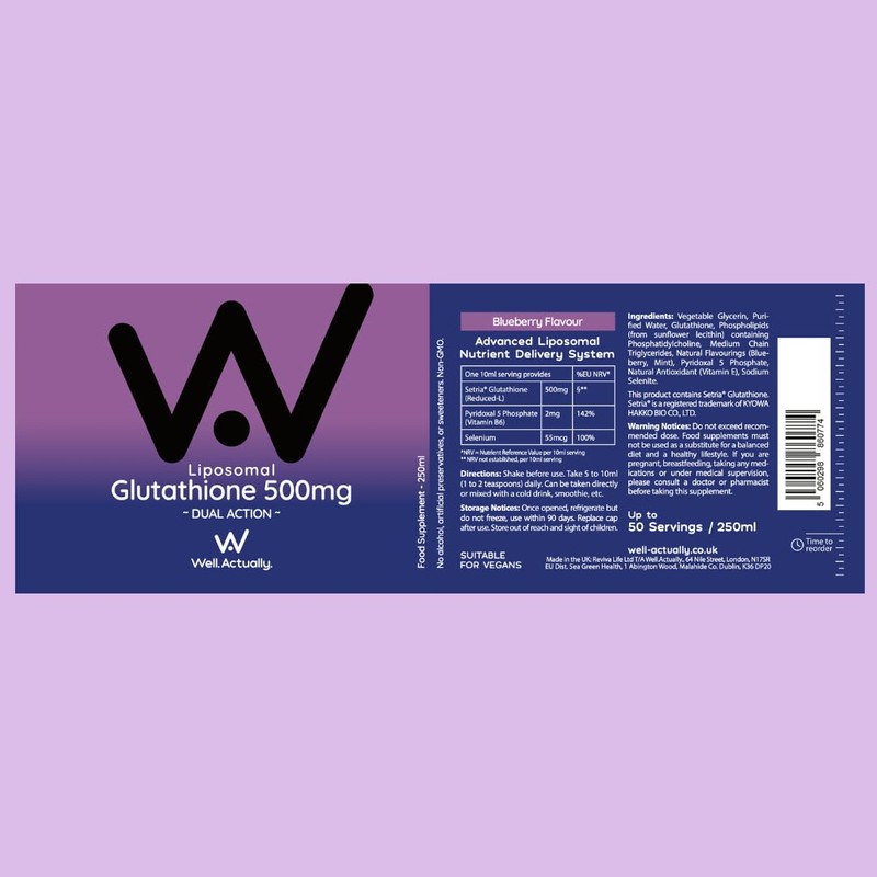 WELL ACTUALLY Liposomal Glutathione 500mg (50 Servings - 250ml) High