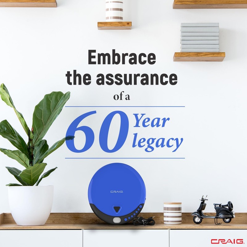 Craig CD2808-BL Personal CD Player with Headphones in Blue and