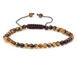 Keleny Natural Golden Tiger Eye 4mm Round Beads Adjustable Braided Macrame Tassels Bracelets Unisex