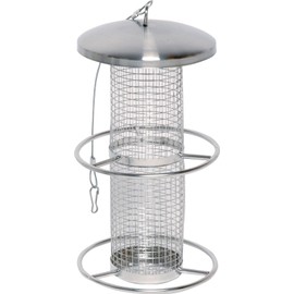 Dobar 10041 Bird Feeder with Stainless Steel Grid, Feeder for Wild Birds Perch Rings, 14 x 14 x 26 cm, Metal