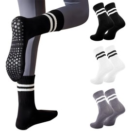 KUIING 3Pairs Yoga Socks for Women, Non-slip Pilates Socks for Yoga, Barre, Ballet, Dance, Barefoot Workout, Stretchy Grip Socks Pilates for Ladies