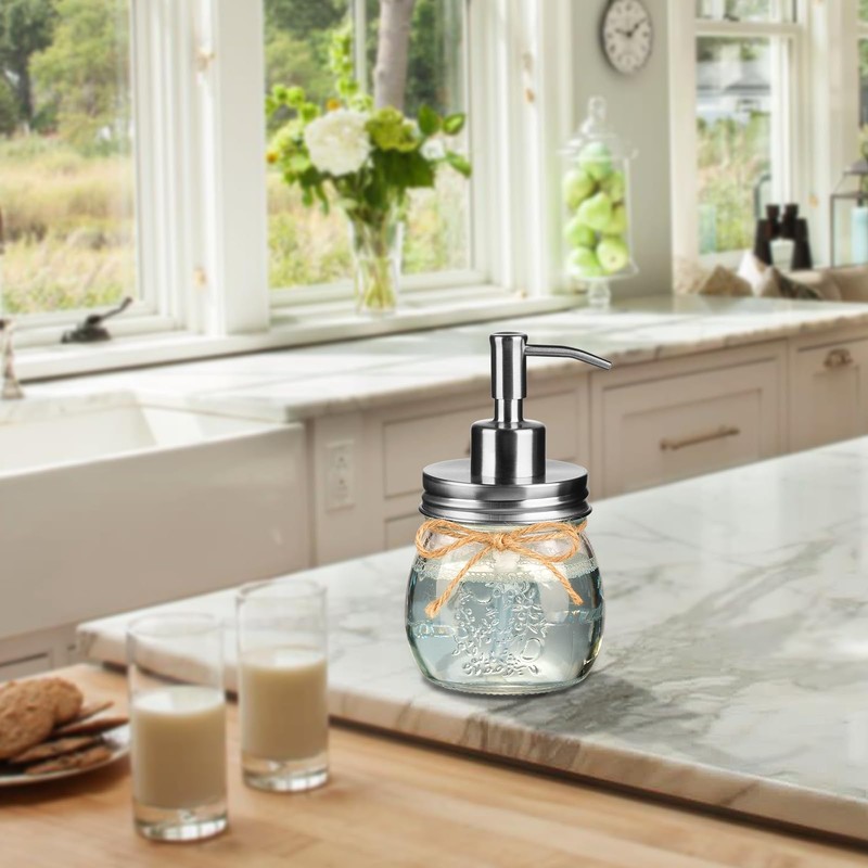 Amolliar 10 OZ Mason Jar Liquid Soap Dispenser, Stainless Steel