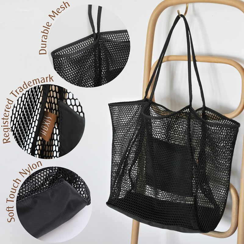 Hoxis Canvas Mesh Bag, Net Bag, Tote Bag, Shopping Bag,