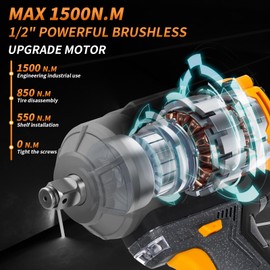 JEXUGK 1500Nm Impact Wrench, 1/2" 1107ft-lbs Cordless Impact Gun with 2 x 4.0Ah Battery, 21V High Torque Power Impact Driver with 6 Sockets,Pistola Llave De Impacto for Truck RV Car Heavy Construction