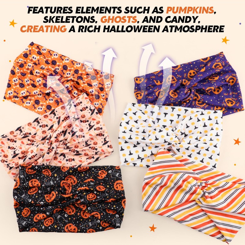 6 Pack Halloween Headbands for Celebration Party, Wide Holiday Hair