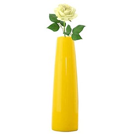 16CM Yellow Tall Conic Ceramic Flower Vase Taper Vase Table Top Small Narrow Neck Vases for Home Wedding Table Bedroom Living Room Office Desk(Flowers not Included)