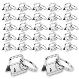 100 Pack Key Fob Hardware 1 Inch Bulk, Silver Tone Key Chain Fob Wristlet with Key Ring for Wristlet Keychain, Key Lanyard, Key Chain Making Hardware Supplies