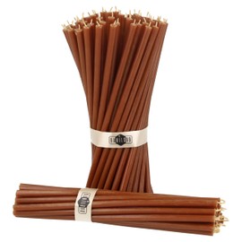 Danilovo Pure Beeswax Candles - No-Drip, Smoke-Less, Tall, Thin Taper Candles – Decorative Candles for Church Prayer, Decor or Birthday Candles – Honey Scented Candles – 7.3”x0.24” (Brown, 50pcs)