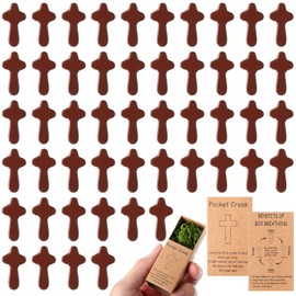 Liliaafar 50 PCS Pocket Cross Gift Set - Olive Wood Pocket Hug Token, Christian Religious Small Mini Cross Gift Box for Prayers Faith Reminder, Baptism & Inspirational Gifts