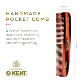 Kent R7T Double Tooth Hair Pocket Comb, Small Fine/Wide Tooth Comb For Hair, Beard and Mustache, Coarse/Fine Hair Grooming Comb for Men, Women and Kids. Saw Cut Hand Polished. Handmade in England