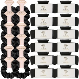 Loanzeg 24PCS Bridesmaid Scrunchies Proposal Gifts 4.1 Inch Square Set of 12 Bachelorette Hair Claw Clips ideas Bridal Shower Gift for Wedding Party Favors (Black)