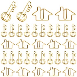 102 Piezas Set de Suministros de Oficina de Clips, 50 Clips de Papel con Forma de Casa 50 Sujetapapeles de Alambre en Forma de Llave con 2 Cajas de Almacenaje Transparentes Suministros Inmobiliarios