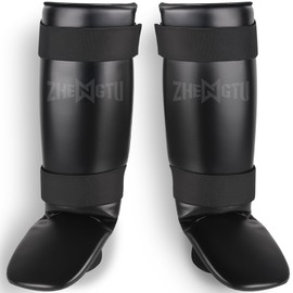 ZHENGTU Legers [RIZIN - CFFFC Fly Champion 5th Generation DEEP Fly King "God Long" Shin Guard] Kickboxing Gatto Technology Shin Guards, High Quality PU Material, Ultra Light, 15.2 oz (435 g), Thick,