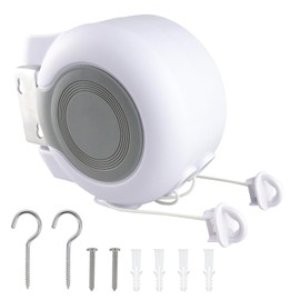 Retractable ClothesIine 2x49 Feet Outdoor Indoor, Dual Heavy Duty ClothesIines for Laundry Drying, Wall-Mounted Portable Easy Installation Washing Lines Rope (White-98FT)