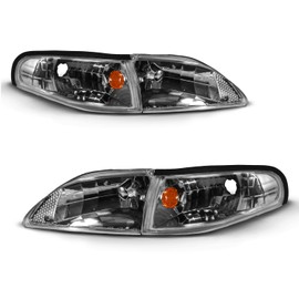 AmeriLite for 1994-1998 Ford Mustang Gun-Metal Replacement Headlights Corner Turn Signal Set - Passenger and Driver Side
