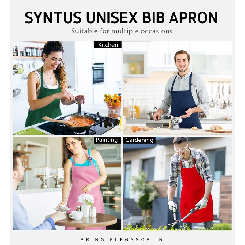 Syntus 12 Pack Bib Apron, Unisex Aprons Adjustable Waterdrop Resistant
