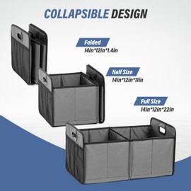 Simple Deluxe Car Trunk Organizer, 2 Compartments Collapsible Trunk Storage, Anti-slip Design, Made of Waterproof 600D Oxford Polyester, Suitable for SUV, Minivan, Truck, Standard Size, Grey