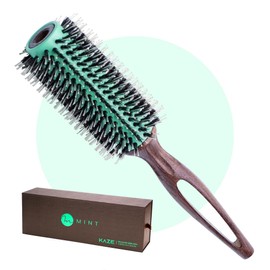 MINT Eco-Friendly Boar Bristle Round Brush for Blow Drying | Durable Blowout Styling for All Hair Types | Ceramic Round Brush with Hand-Crafted Wooden Handle (30 mm)