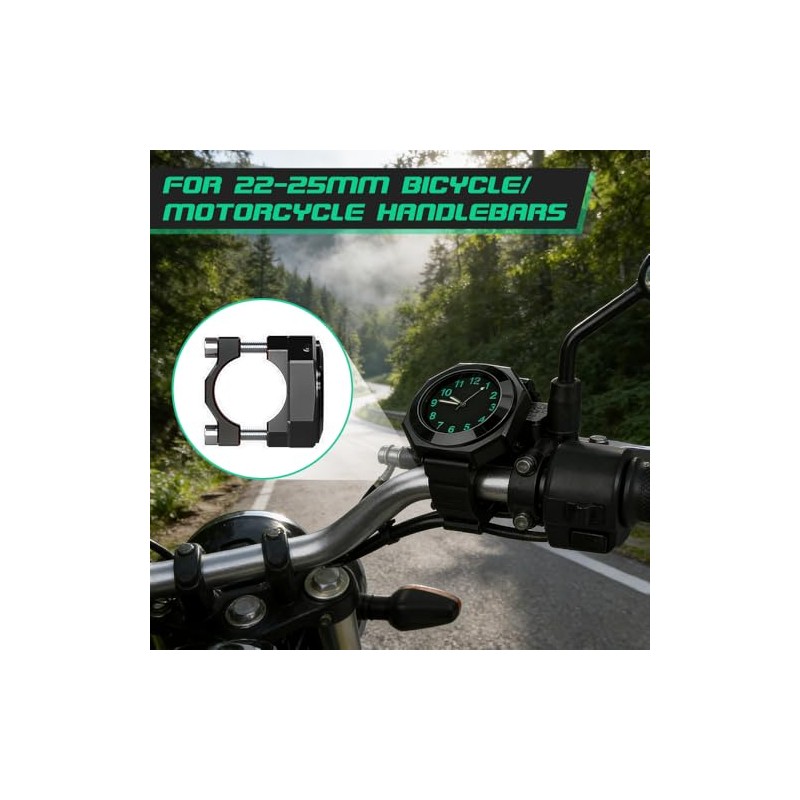 Motorcycle Watch Handlebar, Bicycle Watch for Handlebars with Light Function,