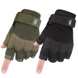 FIORETTO Fingerless Tactical Gloves, Airsoft Gloves, Half Finger Military Gloves for Driving, Cycling, Shooting, Hunting, Motorcycle, Climbing, Outdoor Work (Black+Green (2 Pairs), XL)