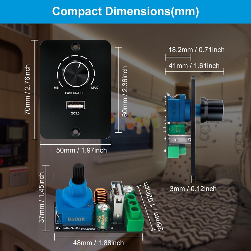 Aroidful DC 12V/24V RV Single Dimmer Light Switch, 5A PWM