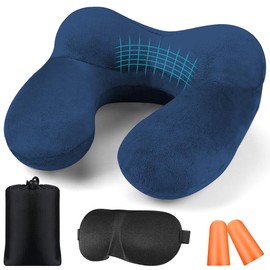 BBjinronjy Travel Pillow, Neck Pillow Inflatable for Aeroplane with Ear Plugs, Soft Velvet, Ergonomic Neck Pillow, Travel Pillow, Inflatable for Office, Plane, Car, Travel, Camping, Sleep Rest Pillow