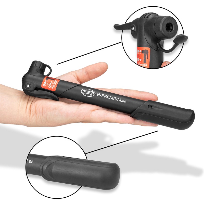 HEYNER® Hand Pump for Bicycles, Compact Bicycle Pump with Replaceable
