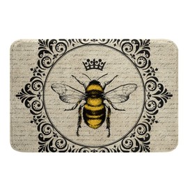 Sweet Honey Bee Bathroom Rugs Cute Kawaii Animal Bath Mat 16x24 Retro Vintage Style Non Slip Bath Rugs 70S 80S Grunge Fluffy Soft Plush Shower Carpet Old Newspaper Print Shaggy Bath Mats for Tub