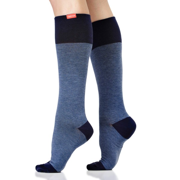 VIM & VIGR Cotton 15-20 mmHg Graduated Compression Socks for Women & Men (Heathered Navy, Small/Medium (1))