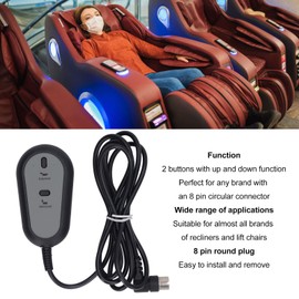 2 Button 8 Pin Lift Chair Hand Controller, Recliner Hand Remotes ABS Material Up and Down Power Recliner Replacement Button Power Recliner Switch for Electric Recliner Chair