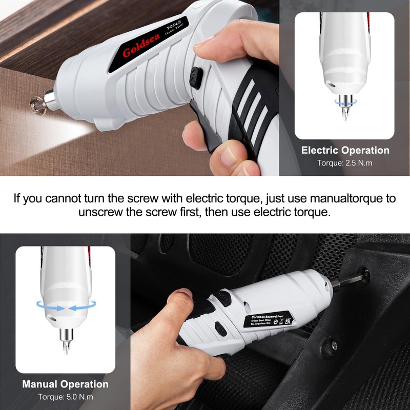 Electric Screwdriver Cordless, Goldsea 4.2V 3.5N.m 1500mAh Battery Rechargeable via