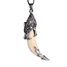 yigedan Mens Vintage Silver Wolf Tooth Pendant Necklace 62mm