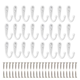 24 Pieces Coat Hooks, Wall Mounted Hook Robe Hooks Coat Hook Single Coat Hanger Cloth Hanger with 50 Pieces Screws for Cloakroom Bath Kitchen Garage (White)