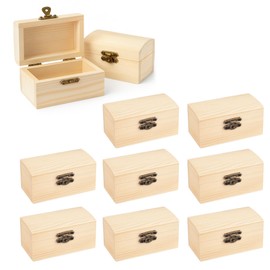 10Pcs Small Wooden Box for Craft: Treasure Chest Unfinished Wood Boxes with Lid and Metal Locking Clasp for DIY Projects Painting Arts and Crafts Home Decor (9×5.5×5cm)