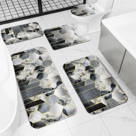 XLHOMO Bathroom Rug Set 5 Piece - Grey Bathroom Rug Set, Memory Foam Bath Mat, Non Slip Extra Soft Absorbent Washable for Bedroom, Kitchen, Dining Room and Living Room