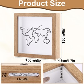 APACALI 4 Pack Travel Memory Box 15 x 15cm, 6 x 6inch Adventure Archive Boxes, Deep Box Frame with World Map Design, Wood Shadow box Frame for Photos Flowers Tickets Memories, 3cm Inner Depth