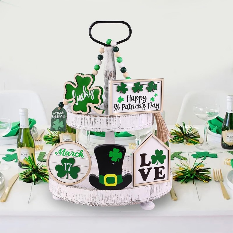 DIYDEC 6Pcs St.Patrick's Day Table Decoration Luck Shamrocks Wooden Signs
