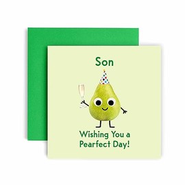 Huxters Birthday Cards for Men - Have a Pear-Fect Happy Birthday Son Birthday Card for him - Funny Fathers Day Card for Son Fun Happy Birthday - 14.8cm (Son)