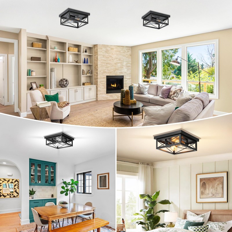 Kondras 2-Light Industrial Square Flush Mount Ceiling Light, Farmhouse Ceiling