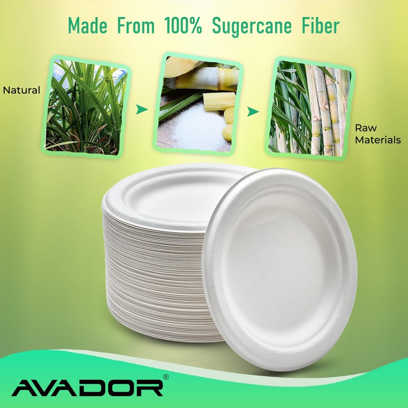 AVADOR® Compostable Tableware 100% Eco-Friendly & Biodegradable Dinnerware Eco-Conscious, Disposable,