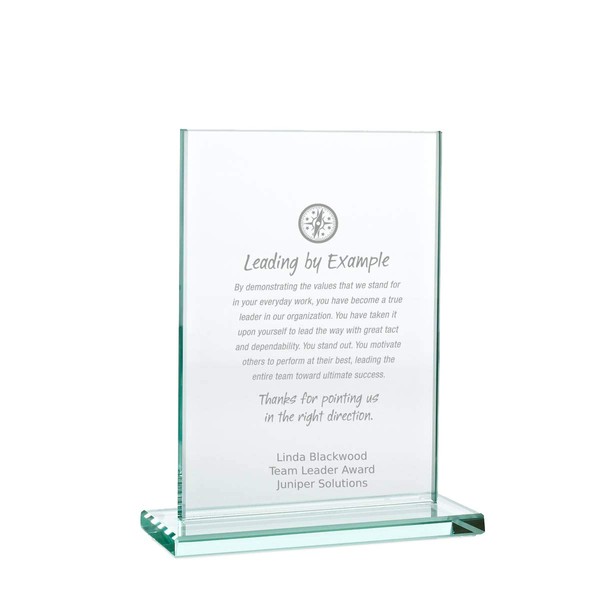Baudville Engraved Trophy - Jade Glass - Award for Employees - Personalized Engraving Up to Three Lines and Pre-Written Verse Selection - (Medium Rectangle)