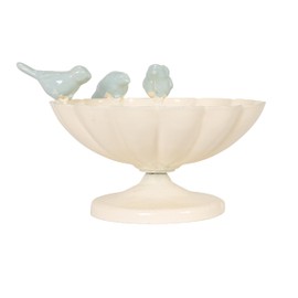 Creative Co-Op Decorative Metal Scalloped Bowl with 3D Birds, Antique White