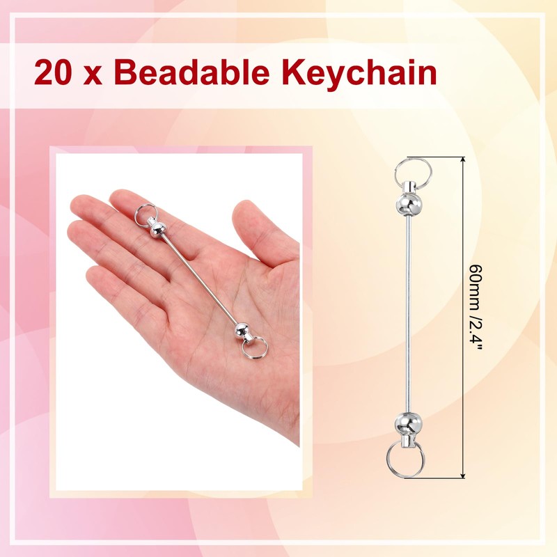 PATIKIL 20 Pcs Beadable Keychain Bars, Metal Beaded Keychain Blanks