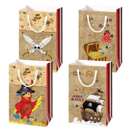 WERNNSAI Pirate Party Bags - 16 PCS Pirate Treasure Party Favor Bags Nautical Pirate Theme Party Supplies Candy Treat Goodies Gift Bags with Handles for Kids Boys Pirate Birthday Party Decoration